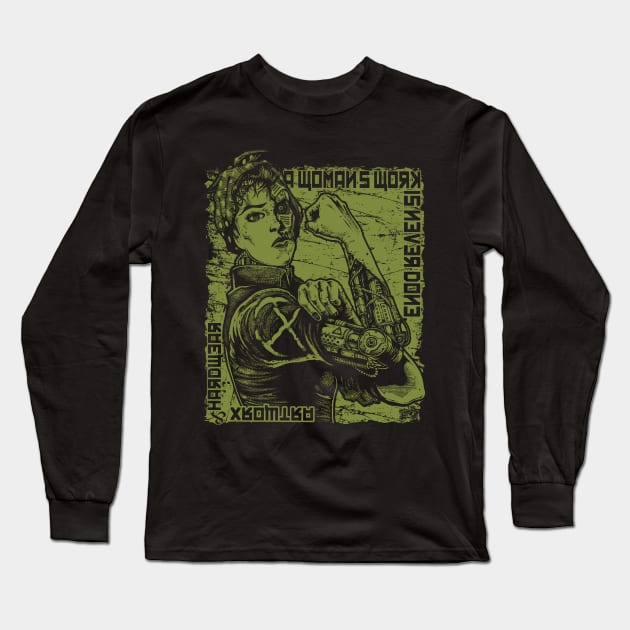 "A WOMANS WORK" (OLIVE) Long Sleeve T-Shirt by joeyjamesartworx